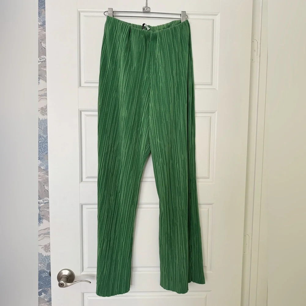 Zara Pleated Coord Set - Plisse Green Medium Wide Leg Pants and Small Top - Picture 3 of 4
